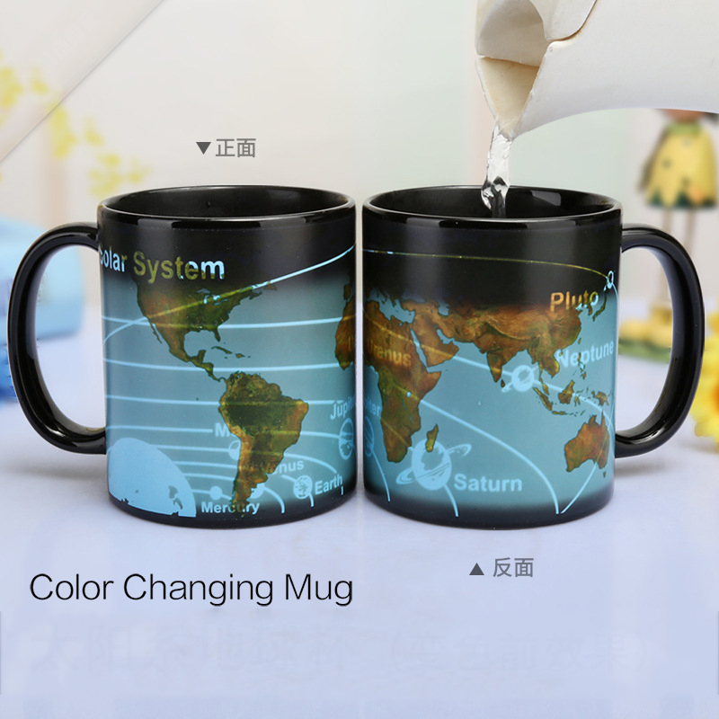 Zonnestelsel Aarde Kleur Lading Water Cup Creatieve Aarde Temperatuur Koffie Mok Wereldkaart Mok Cadeau voor Vriendje