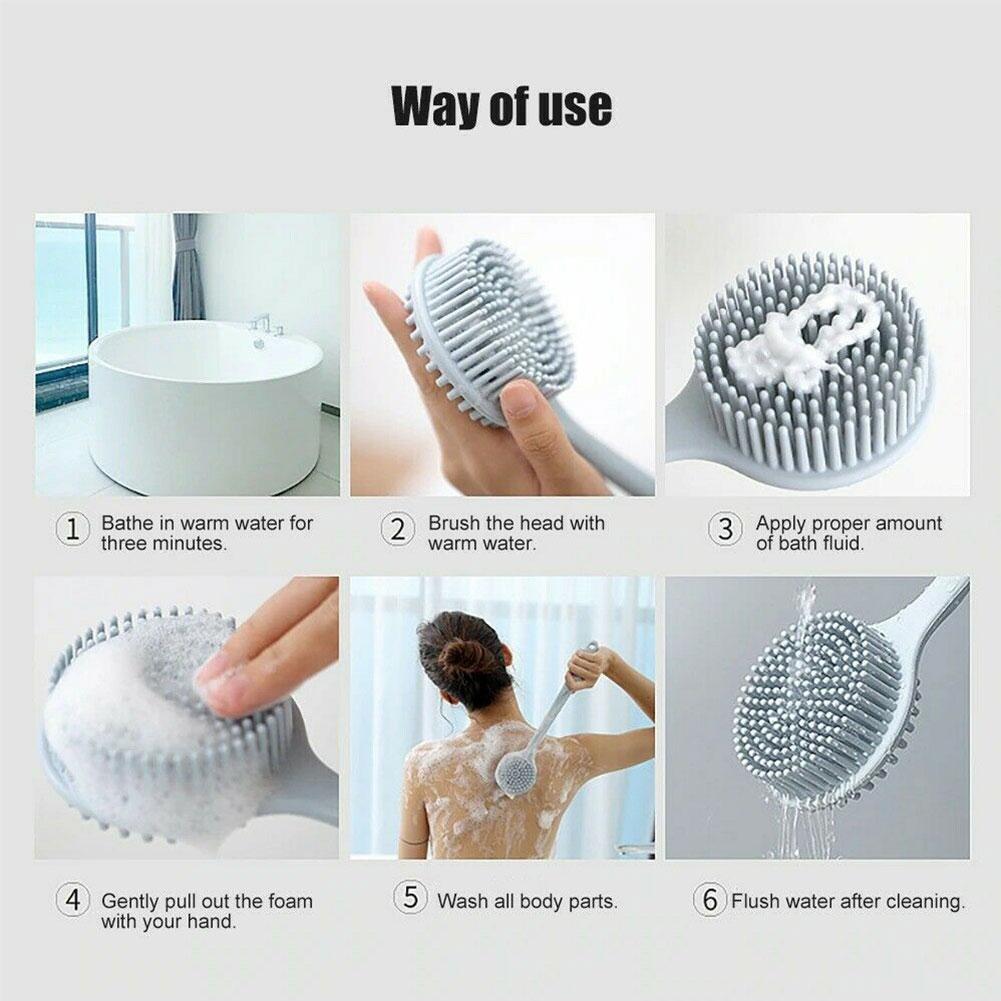 Multifunctional Silicone Bath Brush With Long Handle Long Handle Shower Body Scrub Brush Single-sided Back Rubbing For Bathing