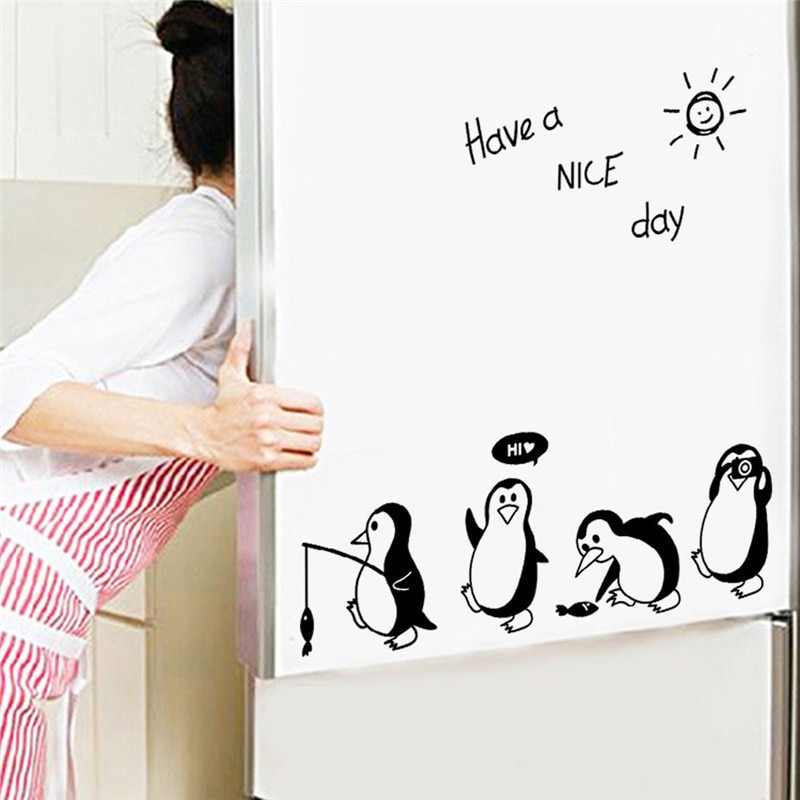 Kakuder Cartoon Muurstickers Voor Kinderen Kamers Hebben Een Mooie Dag Pinguïn Stickers Op De Muur Koelkast Decoratie Muur Decor stickers