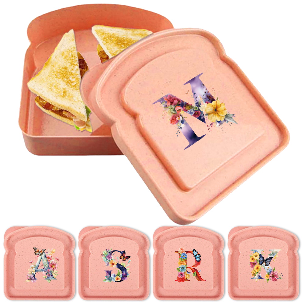 Caja de almacenamiento para tostadas y sándwiches con tapa, fiambrera portátil para alimentos, bolsa de almuerzo para pan, contenedor organizador Bento, patrón de letras de mariposa