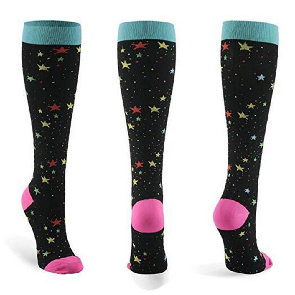 3 Pairs Women Compression Socks Sports Nylon Flight Running Circulation Recovery Printed Stretch Hiking Travel Nursing