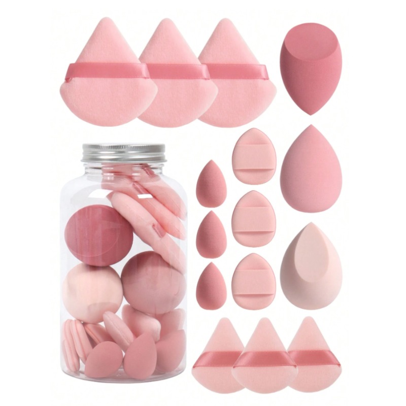 15 Sponges And Storage Jar Makeup Sponges Hygienic, Dual-Use Foundation Makeup Creams With Air Cushion Puff, Mixed Sponge: pink