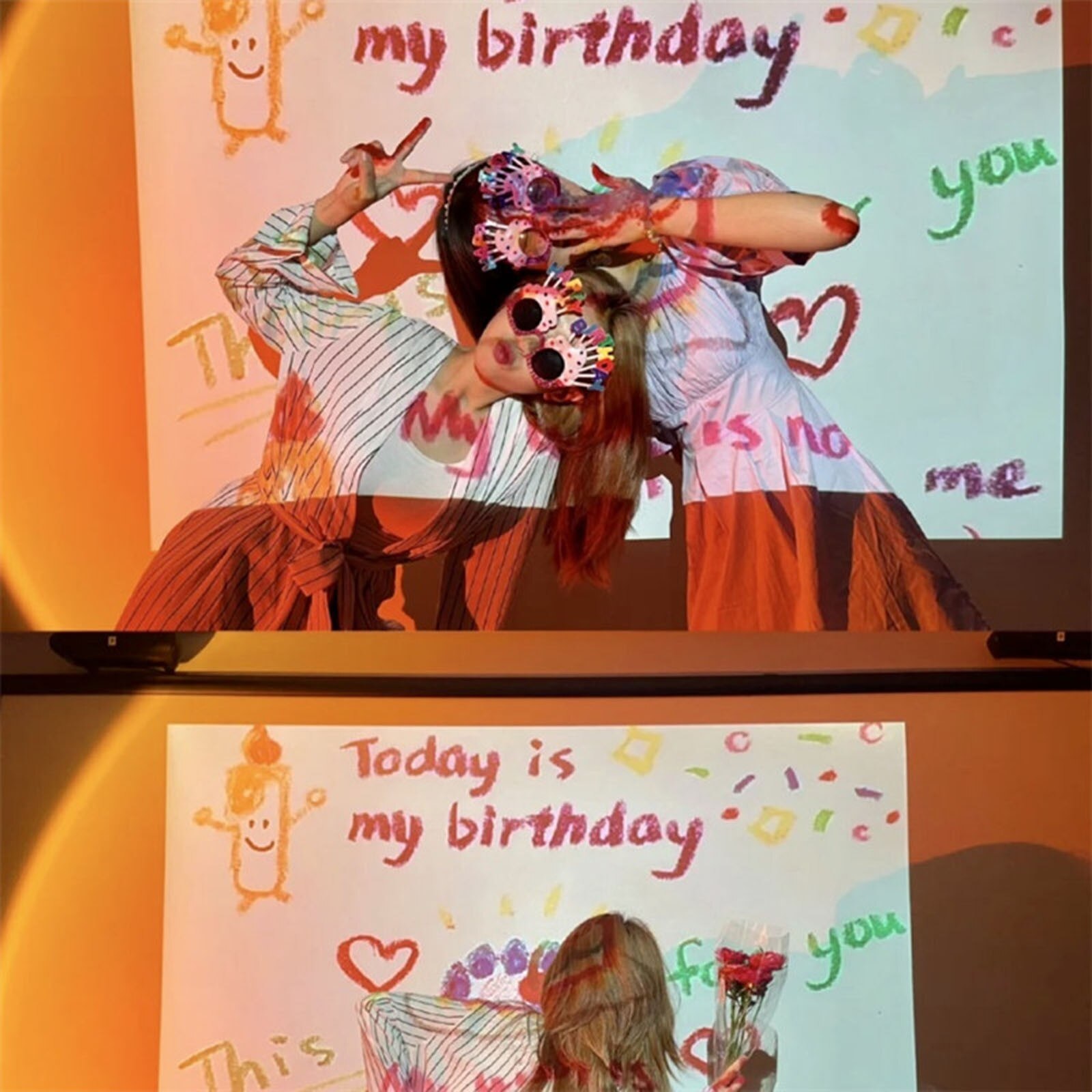 Birthday Projector Light Happy Birthday LED Batteries Powered Control Distance Night Projector Lights Birthday 2.6X2.5inch