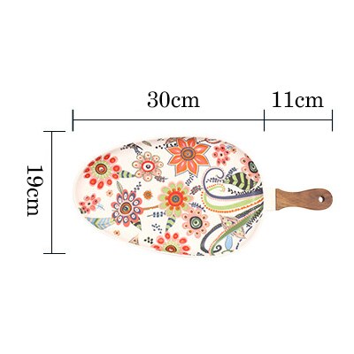Nordic Ceramic Dinner Plates Dish Steak Salad Tray with Wooden Handle Christmas Steak Plates Home Decor Oval Dishes Tableware: Oval plateL