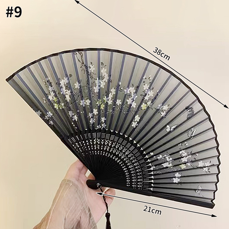 Bamboe opvouwbare ventilator met kwastjes Retro doek Art Craft Fan Chinese stijl Party Dancing Hand Fans Draagbare decoratieve ventilator: plum