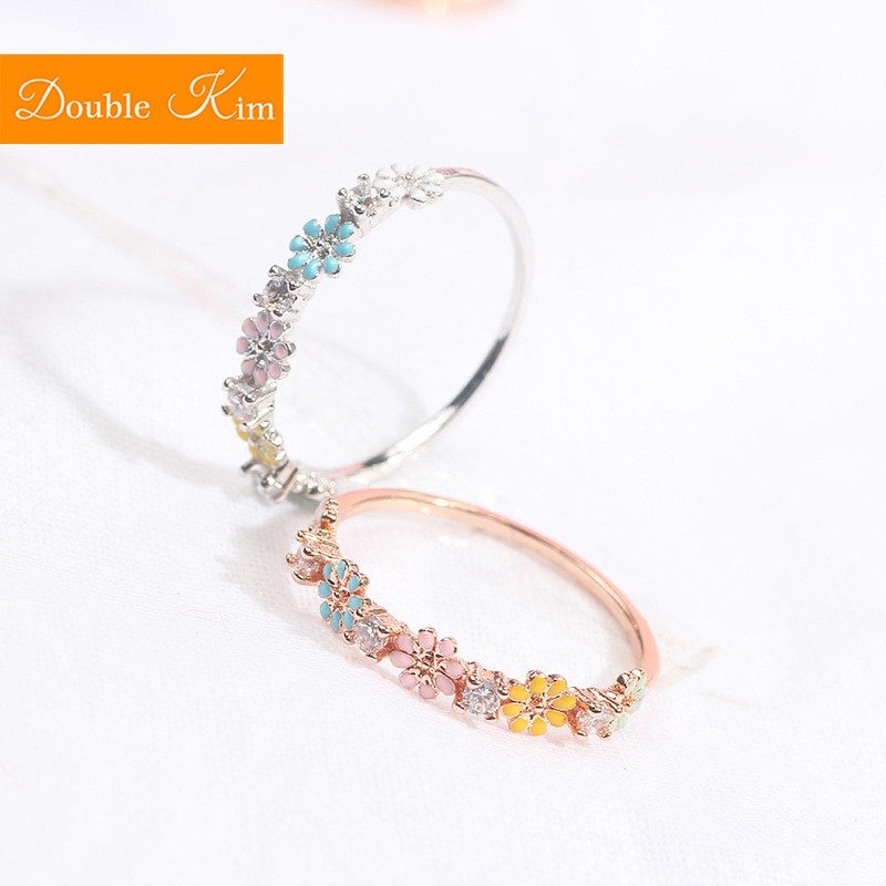 Daisy Blumen Ring Micro-intarsien Zirkon Kupfer Legierung Rose Gold Silber Überzog Intarsien Ringe Trendy Frauen Schmuck