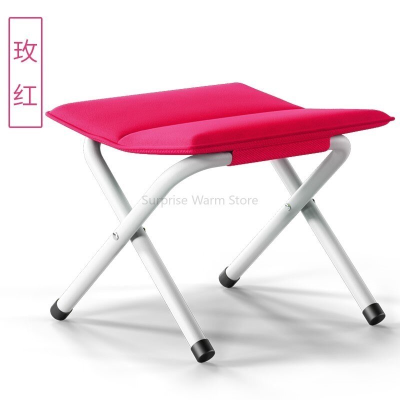 En x-formet 4- bens stol sæde foldbar campingstol bærbar vandrestol sæde foldbar blød kanvas stol skammel 33*33cm: Rosenrød