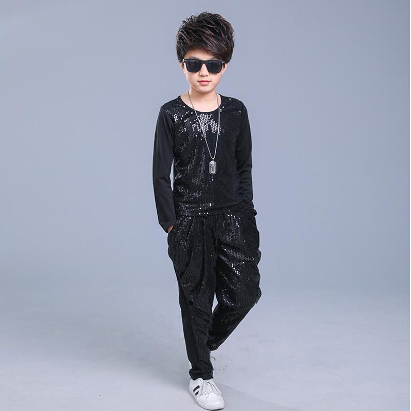 Kids Adult Sequined Pants Jacket Hip Hop Clothing Jazz Dance Costumes Suit Boys Carnival Stage wear Ballroom Dancing Outfits