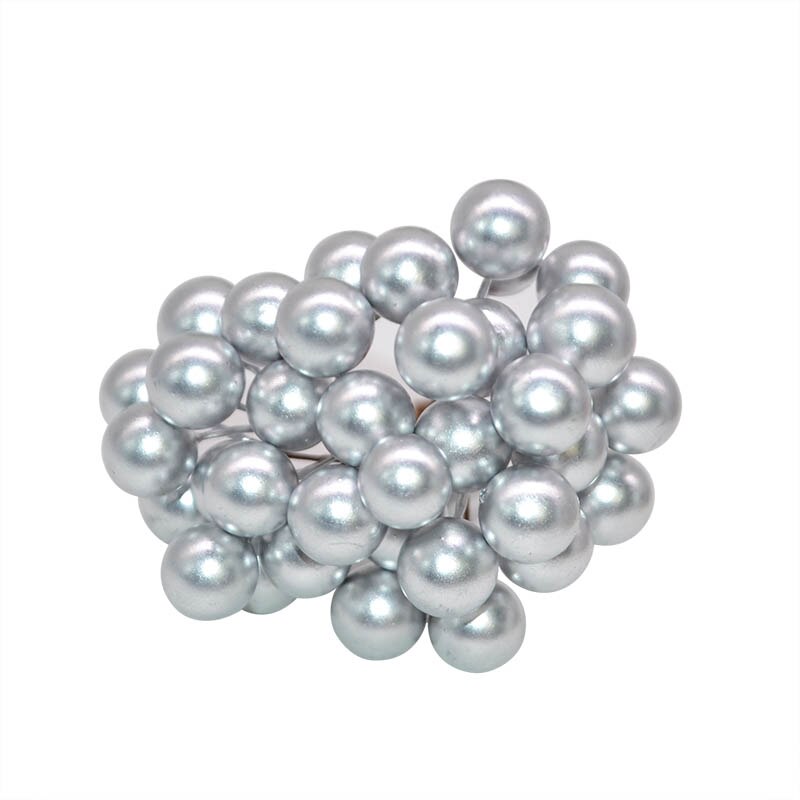 50 stk / lot 1cm mini kunstige blomster frugt støvdragere jul plast perle bær til bryllup diy boks dekoreret kranse: Sølv