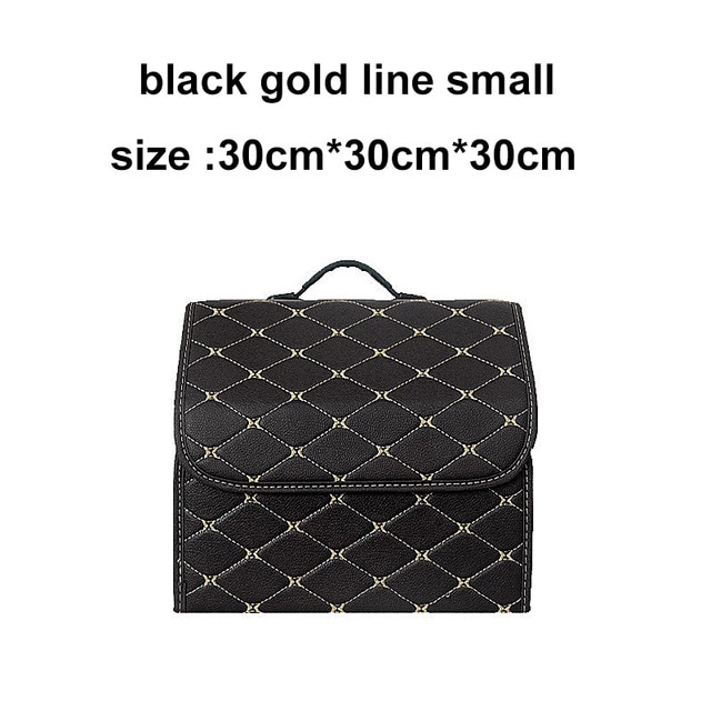 Multipurpose Collapsible Car Trunk Storage Organizer back red line: black-gold-S