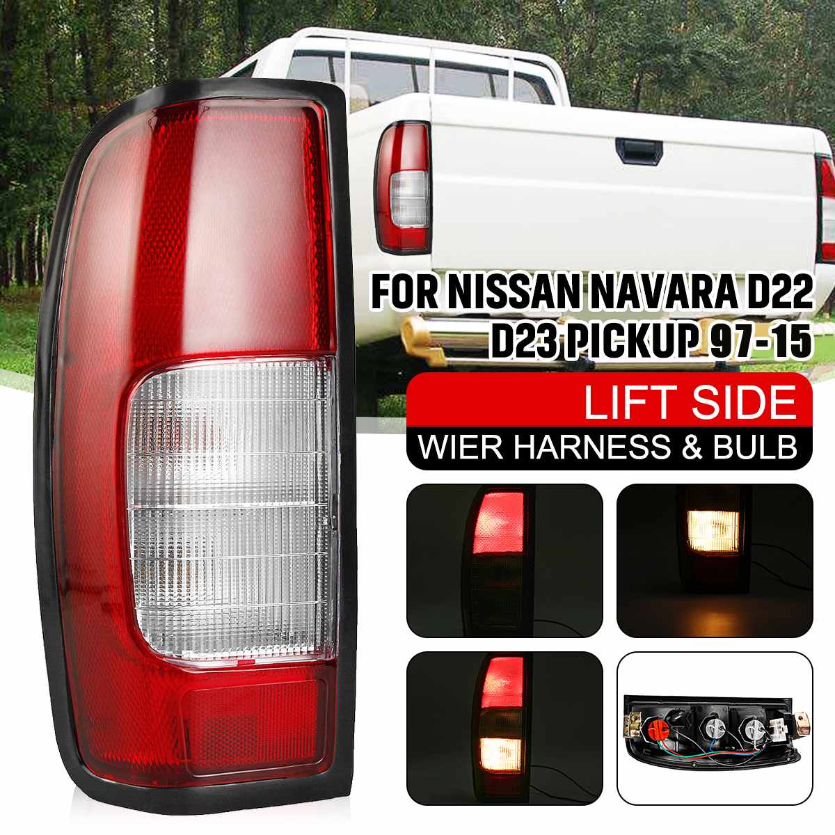 2PCS Car LED Red Tail Light Brake Lamp Signal For Nissan Navara D22 D23 Pickup 1998 1999 2000 2001 2002 2003 2004 w/ Bulbs