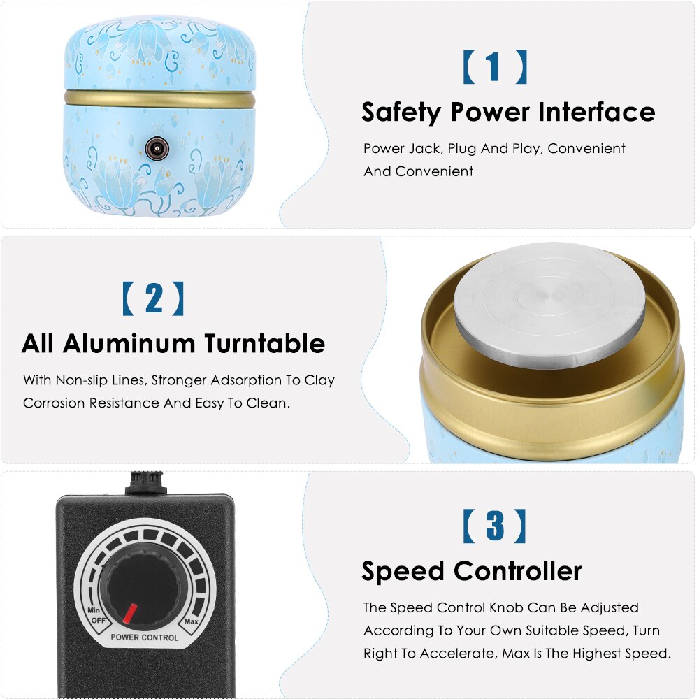 Mini Electric Pottery Wheel Ceramic Machine 2000RPM Adjustable Speed Pottery Wheel With Tray for Kids Adults DIY Art Clay Tools