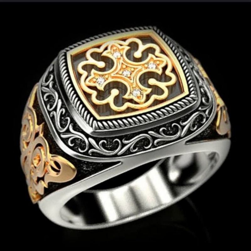 Classic Vintage Two-tone Engraving Pattern Exquisite Embossed Ring for Men and Women Jewelry Ring