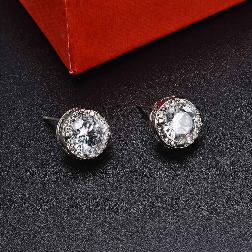 NEUE Frauen Mädchen Weiß Strass Kristall Runde Metall Zirkon Ohr Stud Ohrringe Patry Ohrring Schmuck