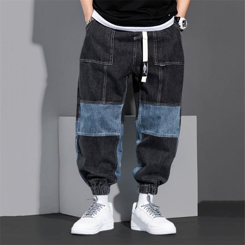 Pantalones Cargo de estilo Hip-Hop para hombre, Vaqueros holgados de cintura elástica, Jeans de retales lavados, ropa de calle de ocio para hombres,: XXL