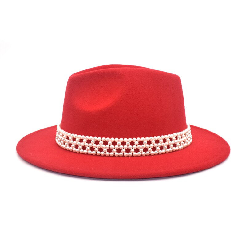 FUODRAO Women Wide Brim Wool Felt Fedora Panama Hat Jazz Trilby Hat Party Cowboy Hat Women Red F86