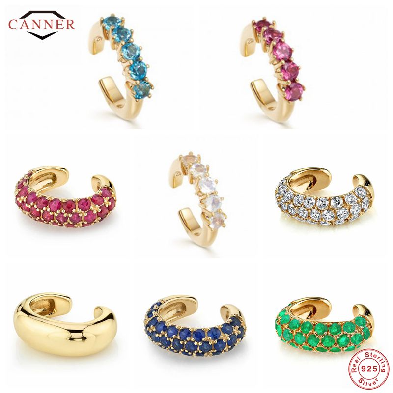 CANNER plata esterlina 925 pequeño Color exquisito brazalete de oido de circón Pendientes de Clip Pendientes largos aretes Pendientes para las mujeres sin Piercing pendiente de la joyería Pendientes de botón Pendientes