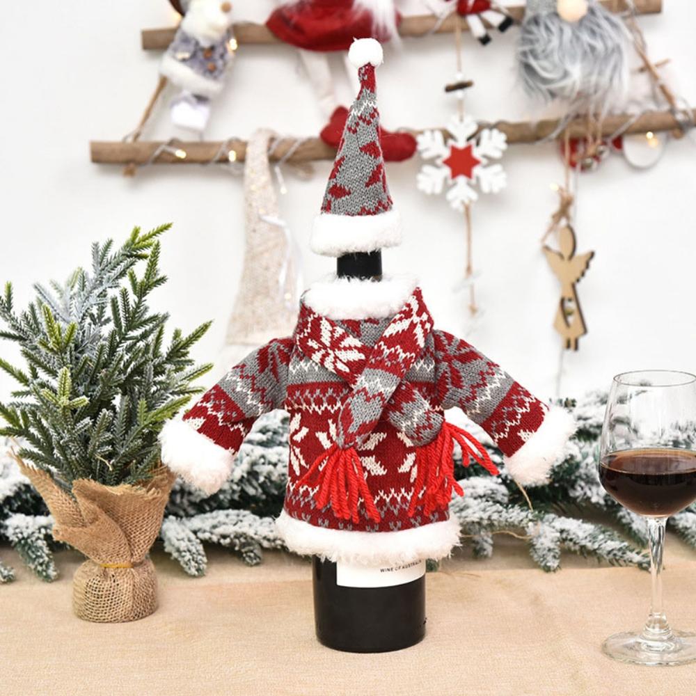 Copos de garrafa de vinho bonito camisola de malha capa de férias conjunto festa de natal festival jantar decorações de mesa