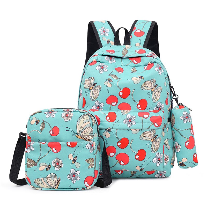 3pcs/set Male backpacks high school bags for women boys one shoulder big student travel bag men school backpack mochila: butterfly