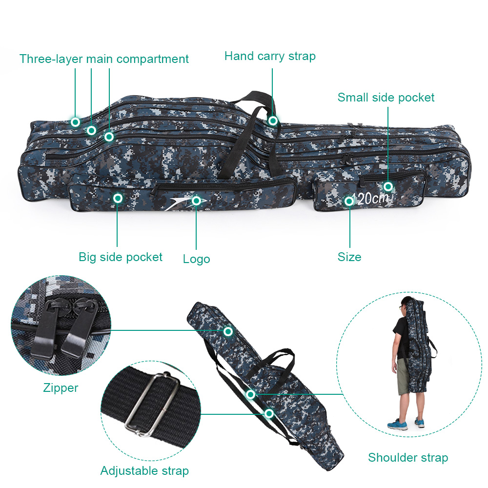 Lixada Fishing Bag Water-resistant Fishing Rod Carrier Fish Pole Lures Storage Case Bag Fishing Reel Tackle Bag bolsa de Pesca