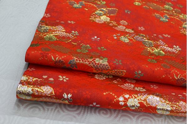 CF70 1 Yard Japanese Style Silk Brocade Jacquard Fabric Kimono Clothing Fabric Korean Style Cushion Cover Fabric DIY Fabric: 2 red