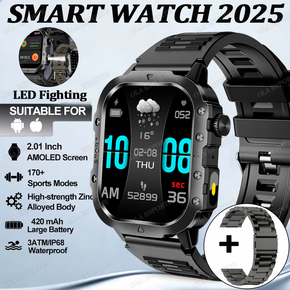 Militare Astuto Della Vigilanza Delle Donne Degli Uomini di tenere sotto controllo di saluto 3ATM Impermeabile Esterno 100 + sport GPS inseguitore BT Chiamata Vocale Smartwatch 2025 Nuovo: Argento