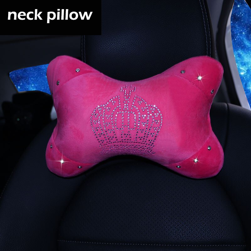 Crystal Crown Auto Car Neck Pillow Pink Car Seat Head Neck Auto Headrest Support Rest Cushion Bling Car Accessories Women