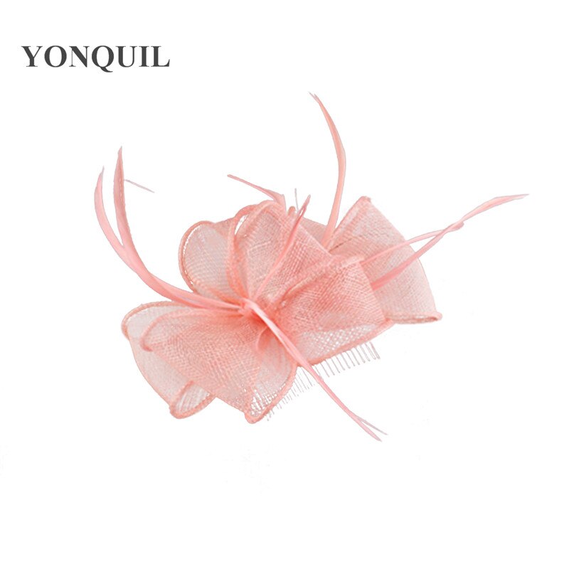 Sinamay bröllopshuvudbonader för kvinnor dam fascinator hatt hårklämma underbara dam fest middag huvudbonad fjädrar hatt