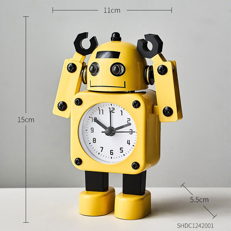 Home Decoration Robot Alarm Clock Multi-color Robot Model Study Bedroom Countertop Decor Children Birthday Bedside Clock: yellow