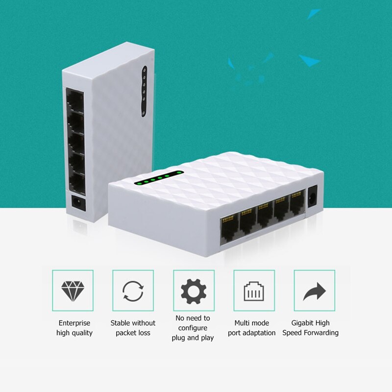 5-Port Desktop 1000 Mbps Network Switch Gigabit Fast RJ45 Ethernet Network Switcher LAN Switching Hub Adapter-EU Plug