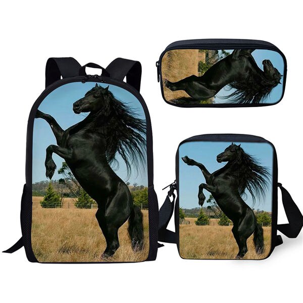 3 stuks/set met een mooi fries paard print patroon schooltas voor jongens tienermeisjes rugzakken kinderen studenten reistas: Cdgx 1514 cek