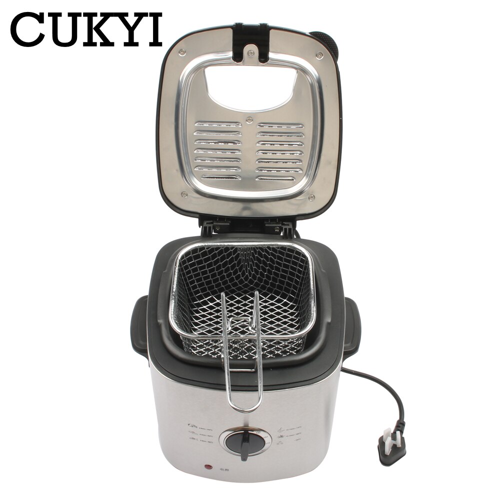 CUKYI 1.2L mini Electric deep fryer temperature adjustable french fries fryer removable stainless steel liner kitchen frying pan