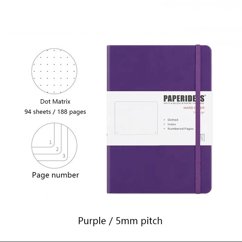 Hardcover A5 Dot Matrix Notebook Dot Ding Planner 100GSM 188 Pages Acid-free Paper Notepad Supplies Stationery D40