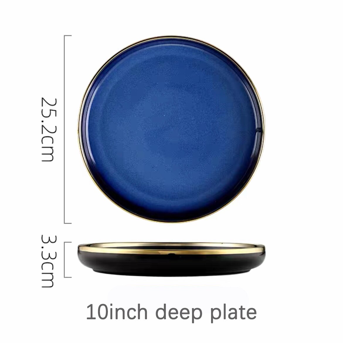 Service de vaisselle en céramique bleue, vaisselle de luxe, bordure dorée, porcelaine, assiettes, salade, nouilles, bol pour Restaurant: 10inch deep plate