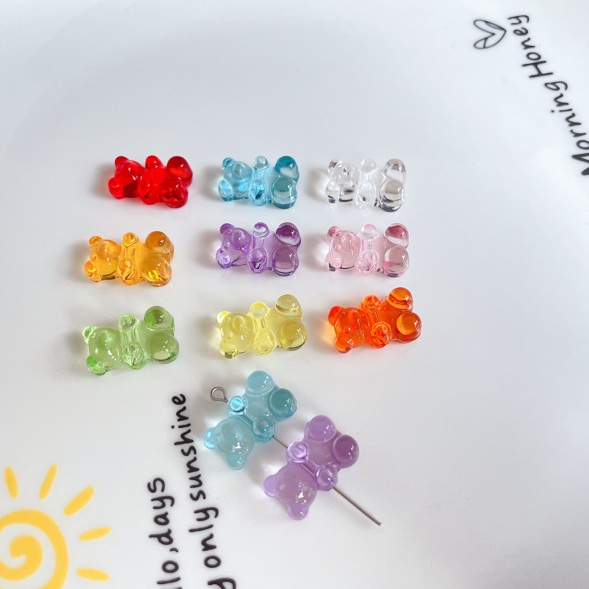 Rainbow Kleurrijke Leuke Gummy Bear Acryl Kralen Voor Sieraden Maken Ketting Armband Oorbellen Beren Kerstcadeau Kruis Gat