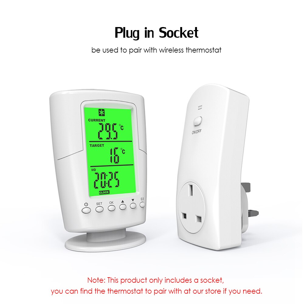 Smart Programmable Wireless Remote Thermostat Plug in Socket Heating Cooling Program Temperature Controller--AC110V-120V 15A