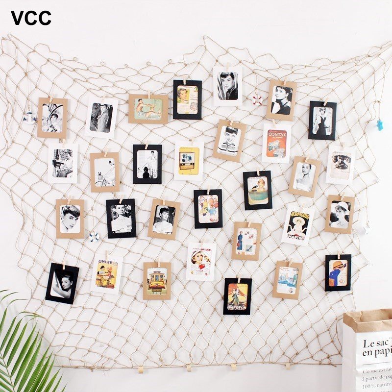 Home Net Photo Frame Wall Hanging display with 40 Clip By Fishing Net Wall Stickers Decor DIY Picture Frames Photos Wall
