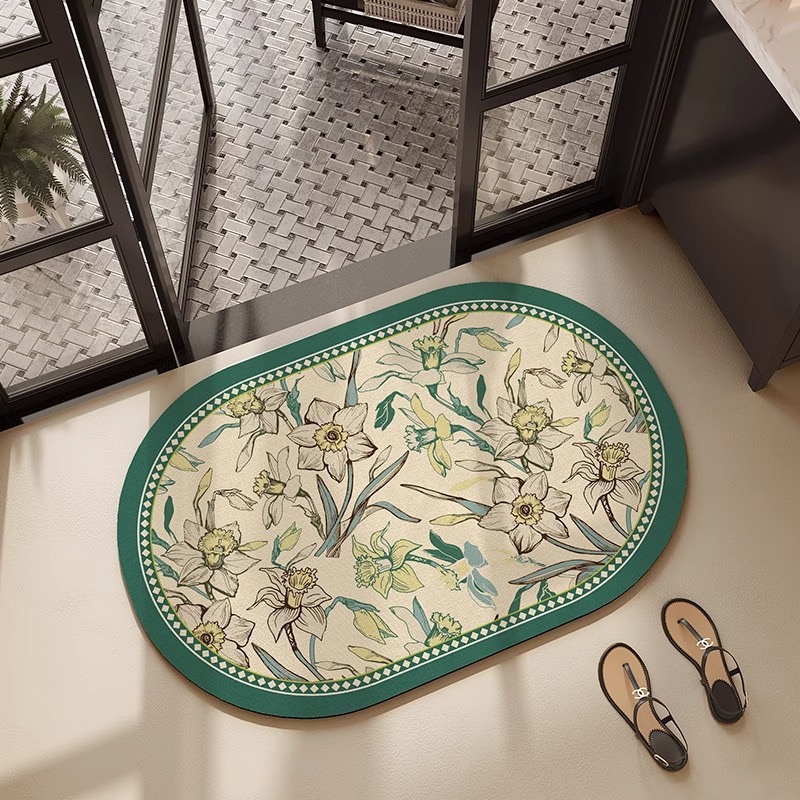 VIKAMA Flower Diatom Mud Bathroom Quick-Drying Absorbent Foot Mat, Home Entrance Door Floor Mat, Home Decoration