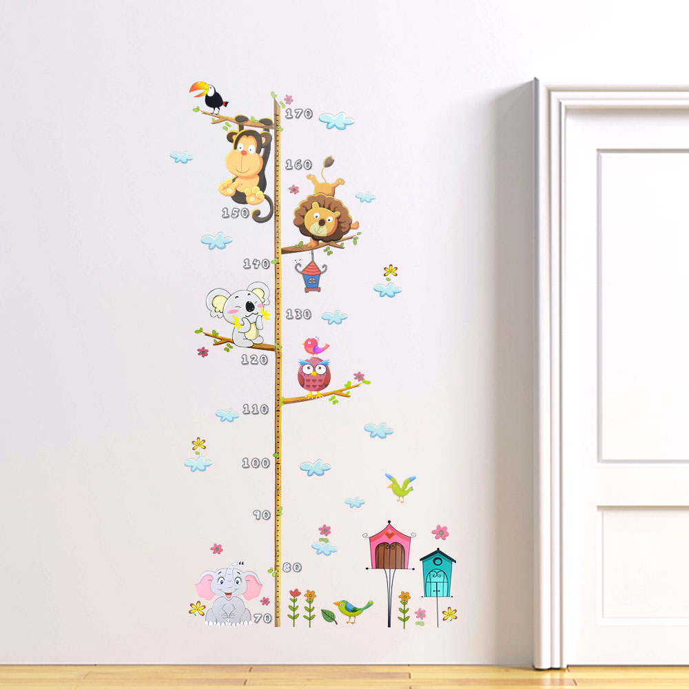 1 Piece Cartoon Animals Height Measure Wall Sticker For Kids Rooms Growth Chart Nursery Room Decor Wall Art