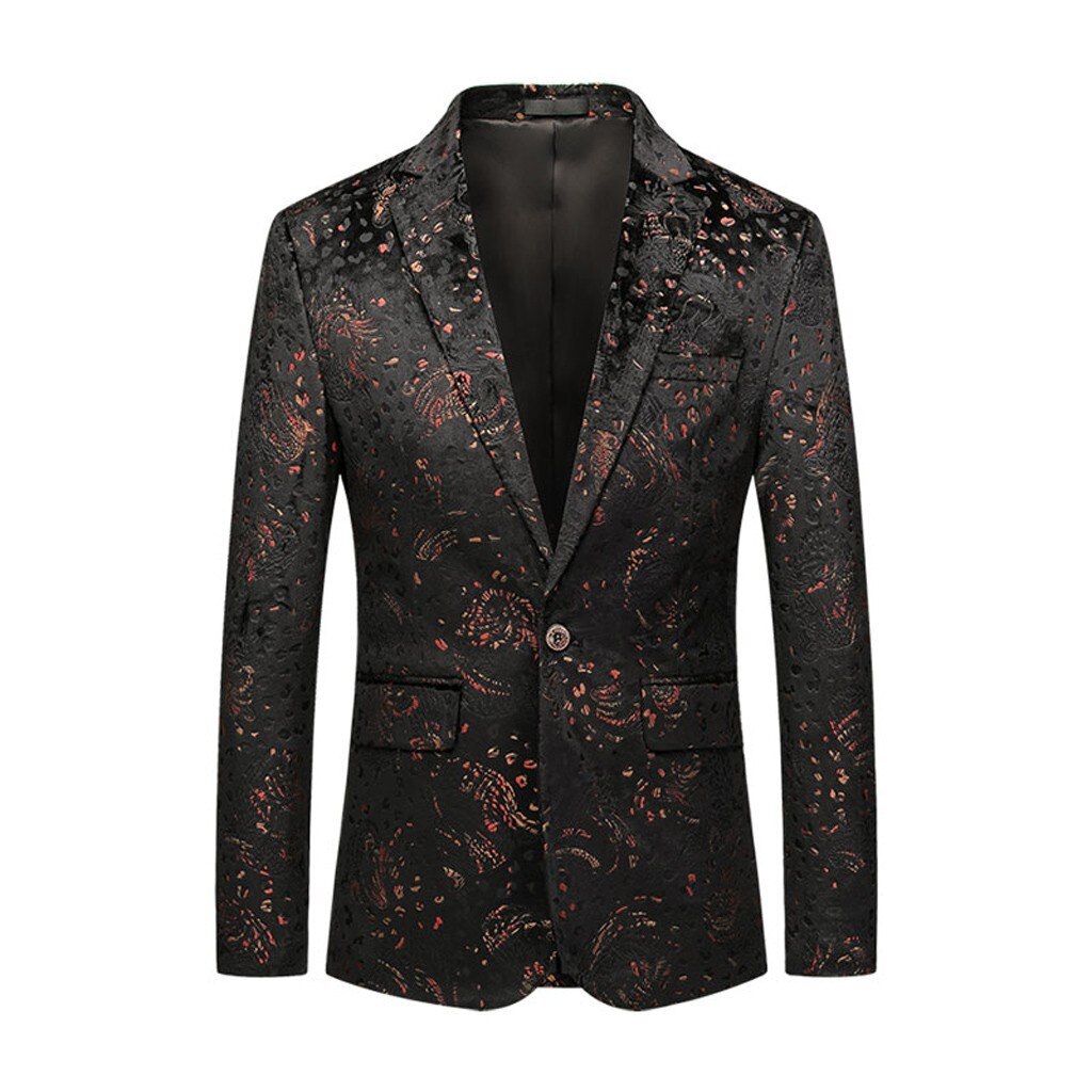 Men's Blazer Winter And Autunm Men's Casual Business Wedding Long Sleeve Print Floral Suit Coat Jacket Printed Parka: 5XL