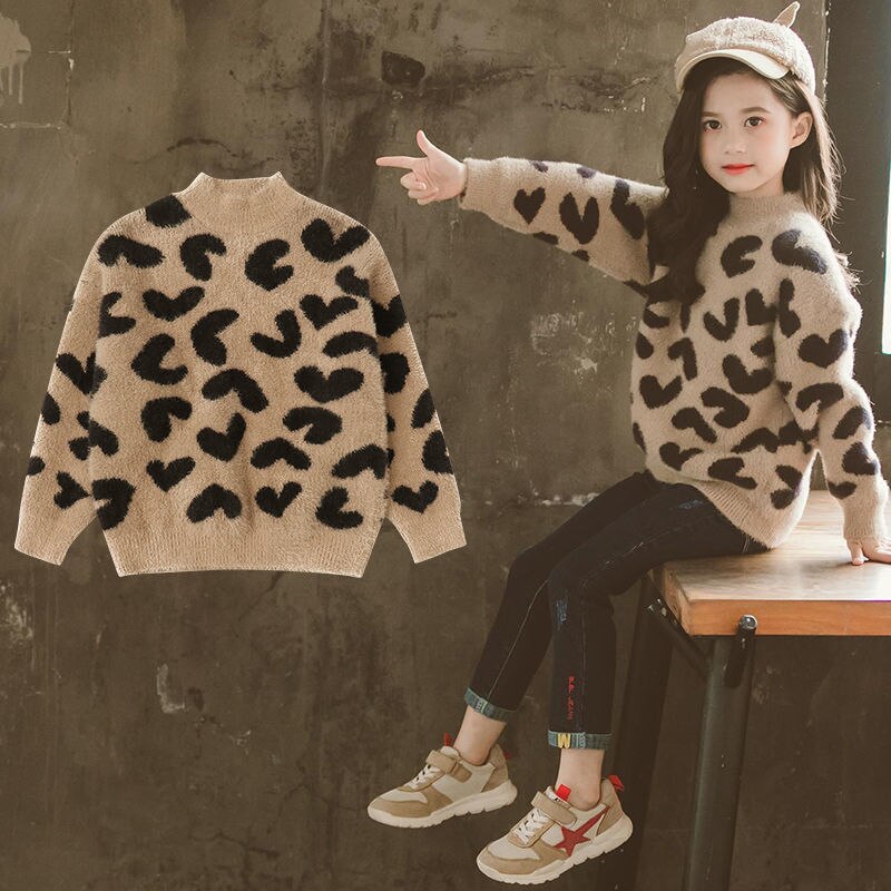 Pull en velours doux à motif léopard pour fille, tricot , tenue de sport pour bébé, Boutique, printemps-automne