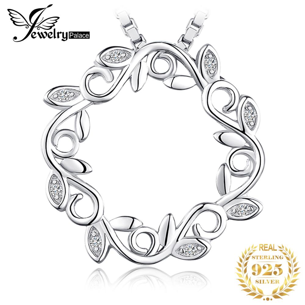 Jewelrypalace Bloemen Blad Cirkel 925 Sterling Silver Cubic Zirconia Hanger Ketting Olijftak Hanger Voor Vrouwen Geen Ketting