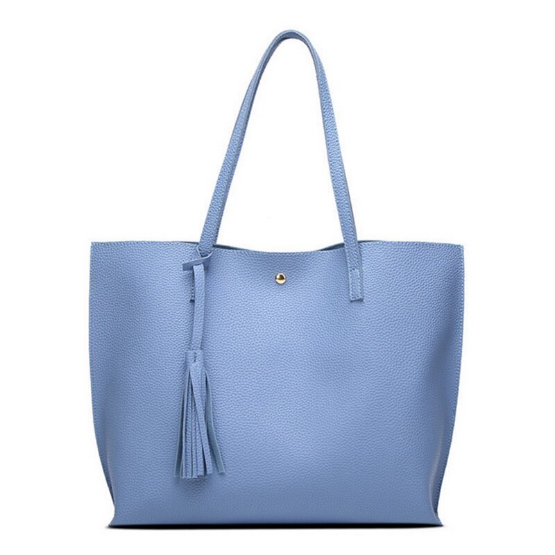 Luxe Vrouwen Schoudertas Zacht Leer Tophandle Tassen Dames Kwastje Tote Handtas Vrouwen Handtassen: Blauw