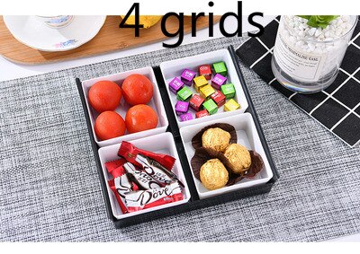 Efterrätt tallrik bricka plast torr frukt snack godis låda nötter melon förvaringslåda te mat maträtt kök arrangör: 4