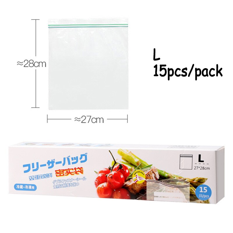 1 Doos Wrap Plastic Verpakking Zakken Voedsel Opbergtas Herbruikbare Vriezer Sandwich Afdichting Zak Keuken Koelkast Voedsel Behoud: L 15pcs
