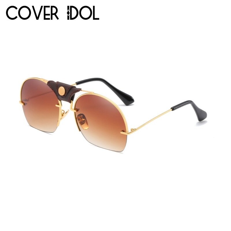 Klassieke Zonnebril Voor Mannen en Vrouwen Semi Randloze Smart Zonnebril Unisex Zonnebril Oculos de Sol UV400: Gold w Brown