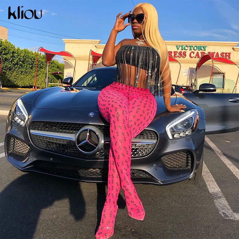 Kliou fluoreszierende knapp gedruckt enge Gamaschen frauen hohe taille schritt fuß hosen Bodybuilding trainieren Fitness weibliche Sportbekleidung