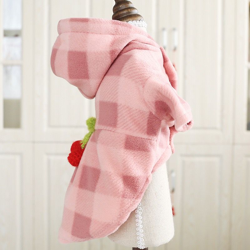 Spring/summer line of pet clothing pink check cherry coat for small dogs biped