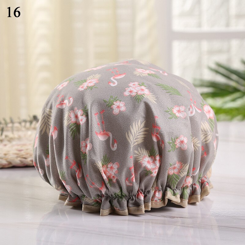 Shower Cap Bathing Waterproof Cap Cute print Daisy Flamingo Anti-smoke Cap Comfortable Bath Hats Bathroom Accessories Hair Cover: 16
