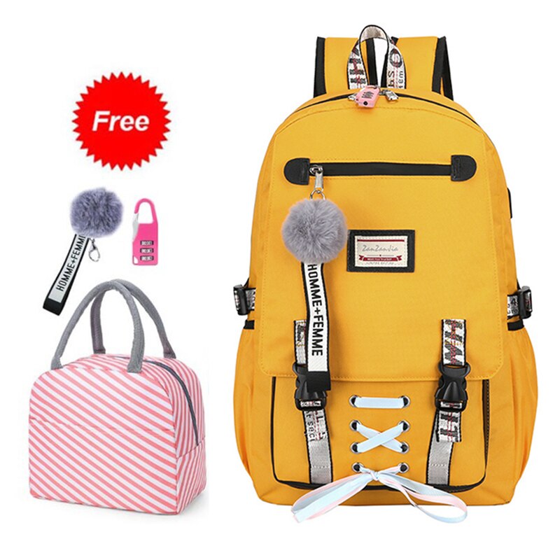 2020 novo anti-roubo saco de escola oxford pano impermeável mochila feminina criança moda sacos amarelo blackteen mochila para meninas: Yellow large